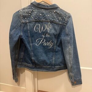 CUSTOM Embroidered & Pearl Embellished “Wife of the Party” Bridal Denim Jacket
